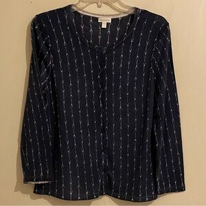 Garnet Hill Navy Patterned Button-Down lightweight Sweater